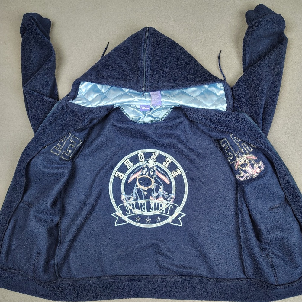 Y2K Disney Eeyore "True Blue" Fleece‎ Hoodie Adult Small Embroidered Big Logo - Picture 9 of 12